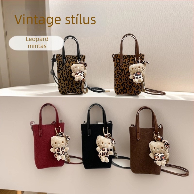 Női keresztpántos táska ősz–tél retro leopard mintával, kis négyzet alakú PU bőr