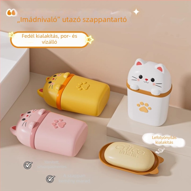 Utazáshoz készült szappantartó doboz, kompakt, zárható fedéllel, aranyos gyerekeknek