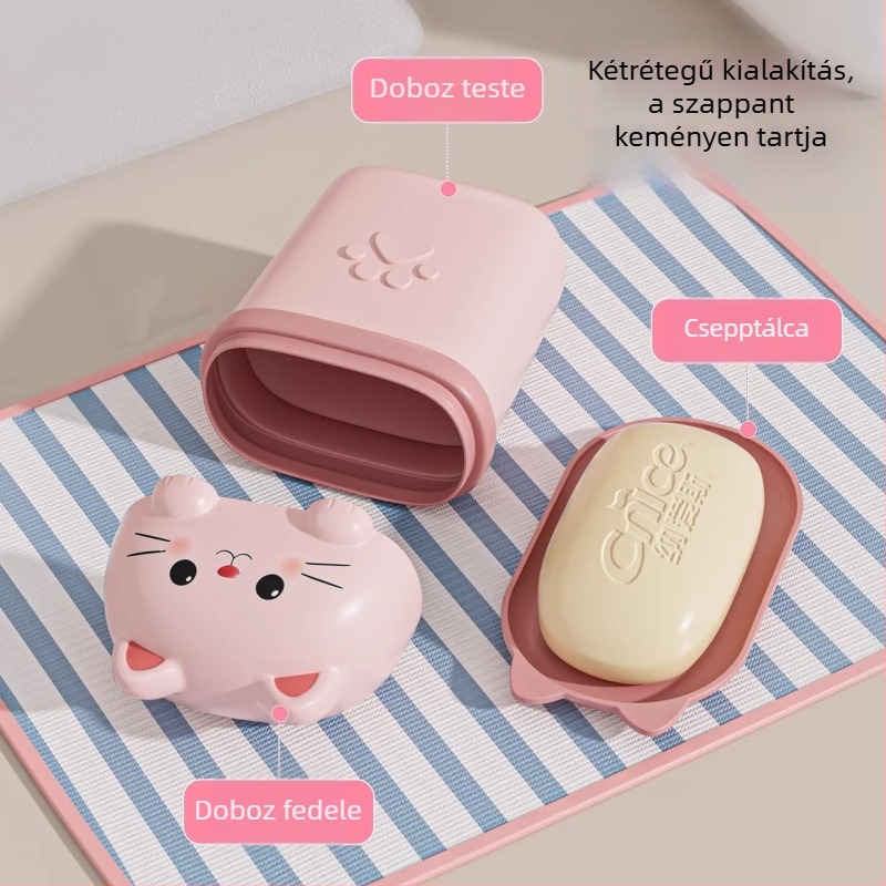 Utazáshoz készült szappantartó doboz, kompakt, zárható fedéllel, aranyos gyerekeknek