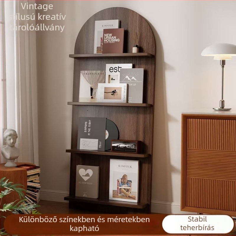 Fából készült, modern minimalist magazin- és újságtartó állvány, padlóra és falra szerelhető, több szintes tároló