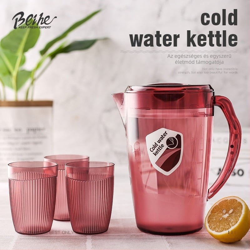Minimalista műanyag hidegvíz-kanna, 2200 ml, otthoni használatra – tea, gyümölcslé és gyümölcstea, kalapált textúrával