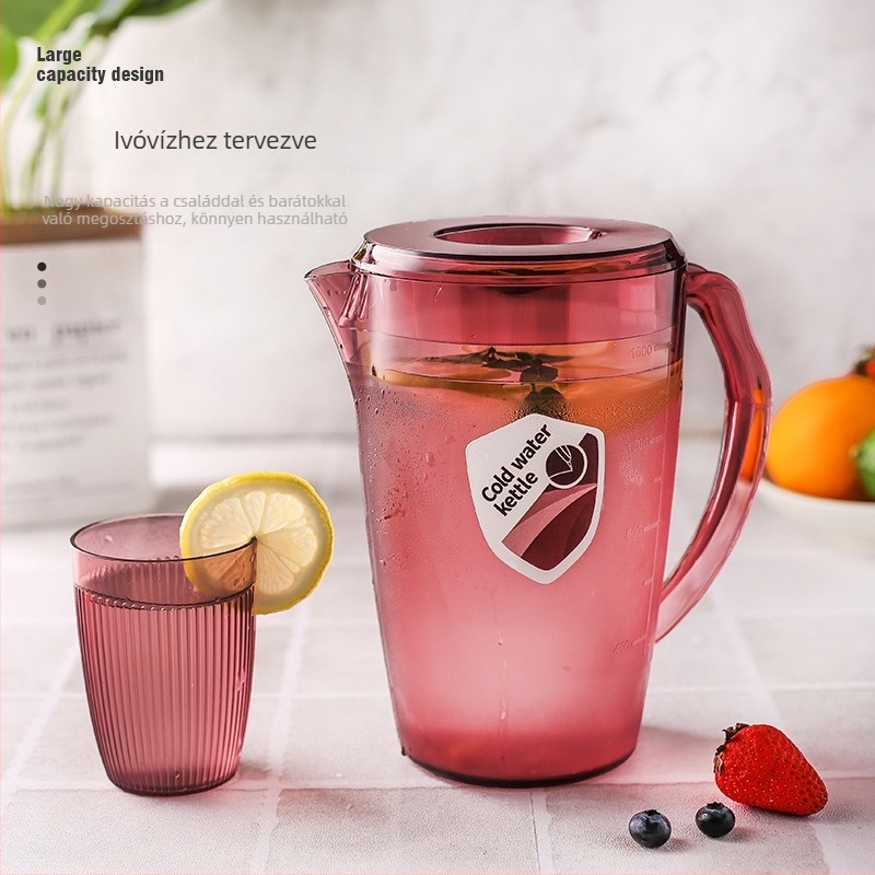 Minimalista műanyag hidegvíz-kanna, 2200 ml, otthoni használatra – tea, gyümölcslé és gyümölcstea, kalapált textúrával