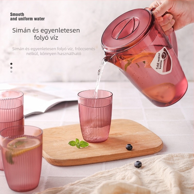 Minimalista műanyag hidegvíz-kanna, 2200 ml, otthoni használatra – tea, gyümölcslé és gyümölcstea, kalapált textúrával