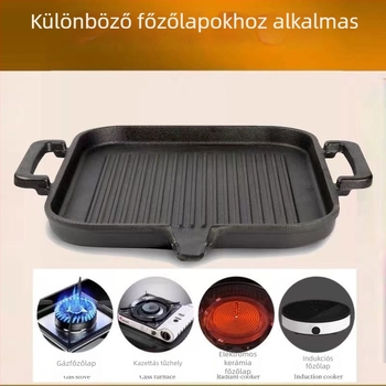 Kültéri öntöttvas grillsütő serpenyő, vastagított kivitelben, kemping és otthoni használatra, bevonat nélküli, indukciós főzőlaphoz kompatibilis