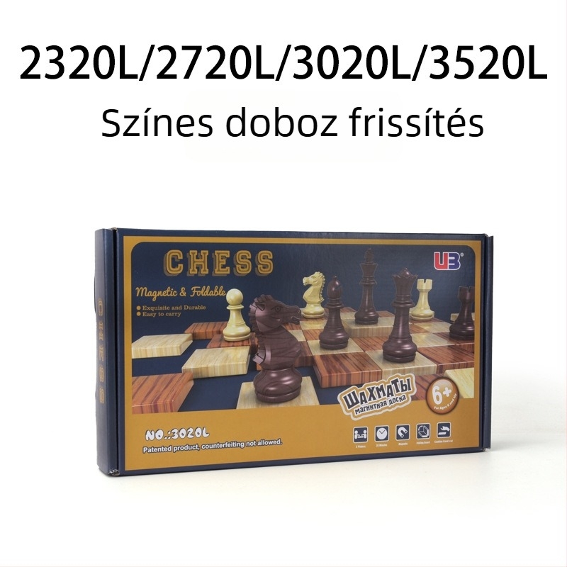 U3 mágneses sakk készlet összecsukható táblával, arany‑ezüst színben, szellemi fejlesztő játék