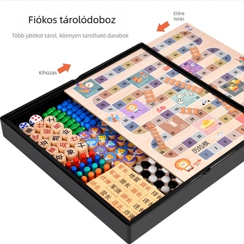 Fából készült többjátékos asztali tábla: Gomoku, Dáma, Kínai sakk és Repülő sakk – oktatási ajándék kiadás gyerekeknek