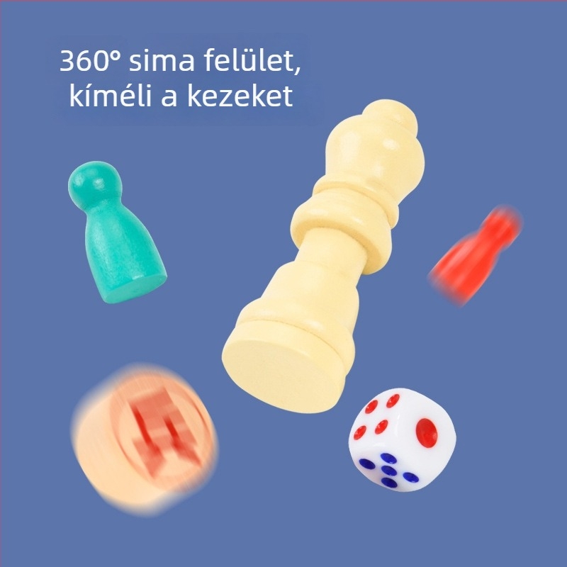 Fából készült többjátékos asztali tábla: Gomoku, Dáma, Kínai sakk és Repülő sakk – oktatási ajándék kiadás gyerekeknek
