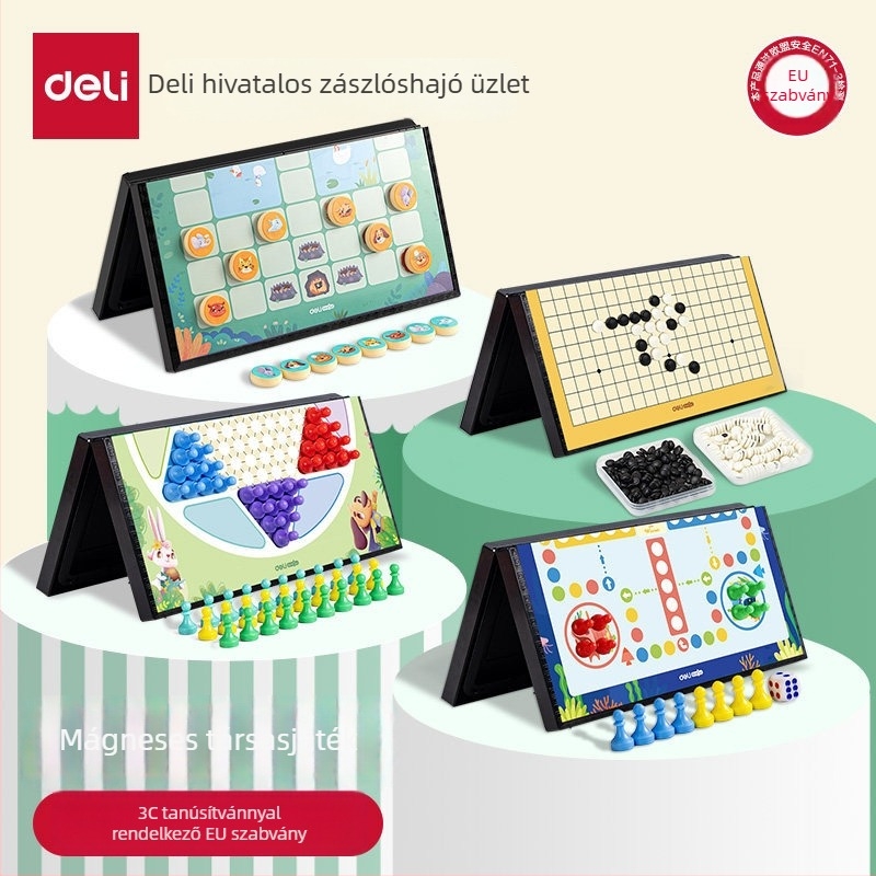 Hordozható mágneses összecsukható játéktábla gyerekeknek, repülő sakk, dáma, Go és állatos sakk
