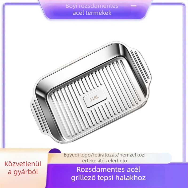 Rozsdamentes acél téglalap alakú tál tengeri ételekhez indukciós főzőlapokhoz