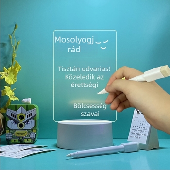 Fényes átlátszó akril jegyzet-tábla, törölhető, otthoni íróasztalhoz, kis fehér tábla lámpával