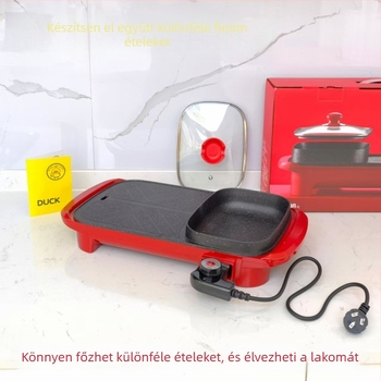 Elektromos edény tapadásmentes grillfelülettel – mindent egyben: grill, barbecue és hot pot, hőmérséklet-szabályozás