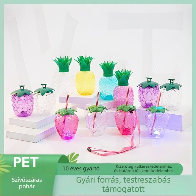 IG-stílusú karikatúra ananász pohár, kreatív gyümölcspohár szívószállal, tej-teás pohár, eper- és szőlő alakú pohár