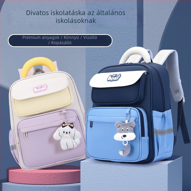 Új, könnyű iskolatáska általános iskolásoknak, 1–3. osztály, unisex, gerincvédő kialakítás, cartoon stílus, Oxford anyag