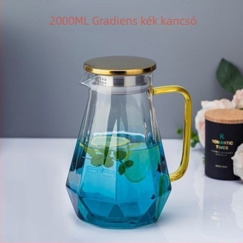 Gradient színű, hőálló üveg vizes palack, európai gyémánt mintával, gyümölcslevekhez és italokhoz