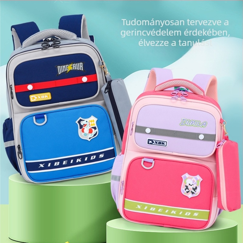 Első osztályos tanulók számára hátizsák, vízálló, könnyű, gerincvédő kialakítással, nagy kapacitású, görbe vállpántokkal, új modell.