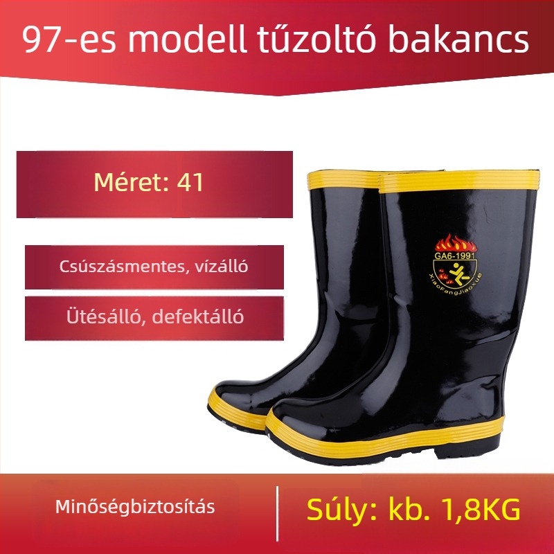 Nubuk bőrű tűzoltó csizma, védőcipő csúszásmentes talppal