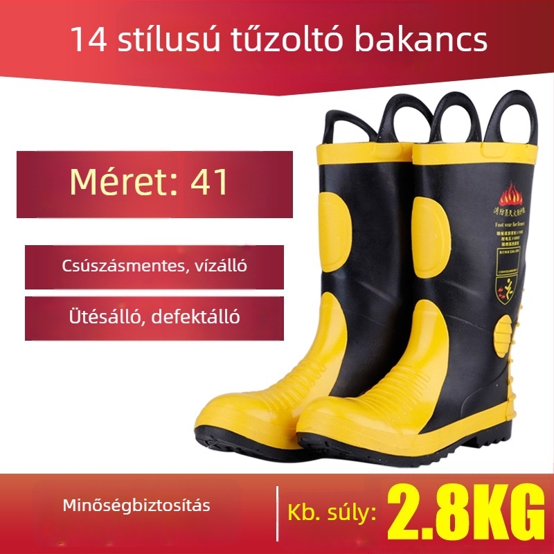 Nubuk bőrű tűzoltó csizma, védőcipő csúszásmentes talppal