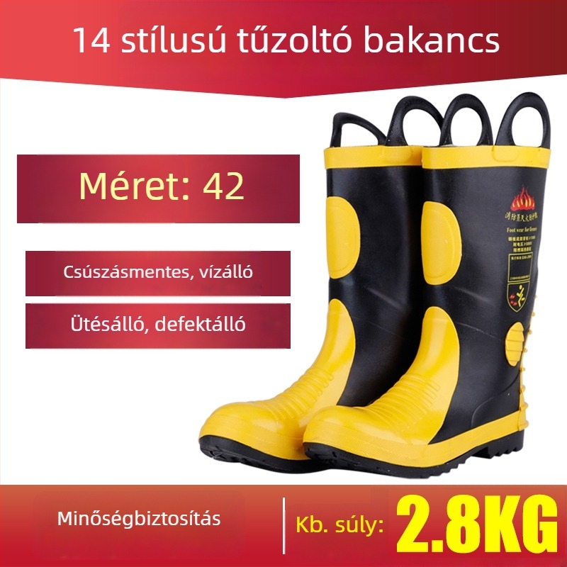 Nubuk bőrű tűzoltó csizma, védőcipő csúszásmentes talppal