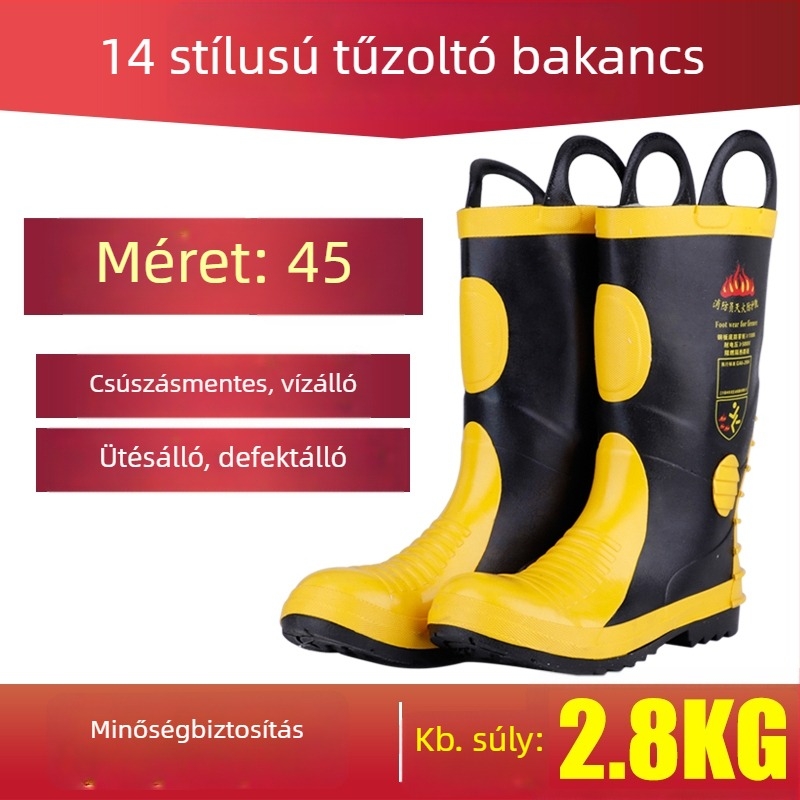 Nubuk bőrű tűzoltó csizma, védőcipő csúszásmentes talppal