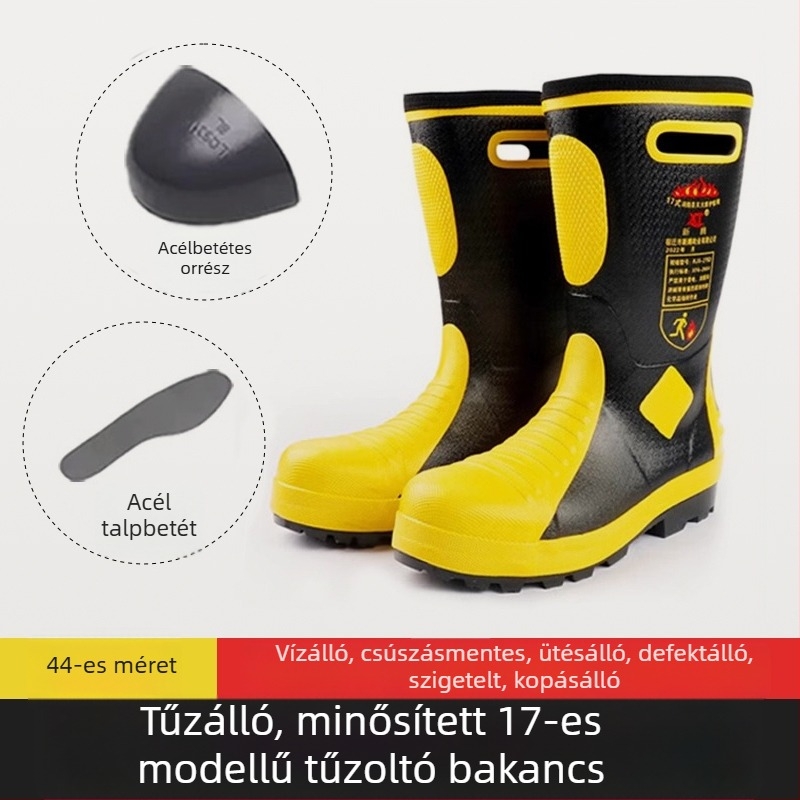 Nubuk bőrű tűzoltó csizma, védőcipő csúszásmentes talppal