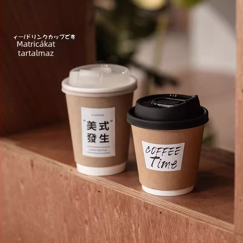 Egyszer használatos dupla falú papírpohár tejhez vagy kávéhoz, latte, forró vagy hideg italokhoz, fedéllel, vastagított.