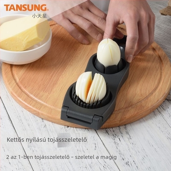 Konyhai multifunkcionális tojásvágó, kétfejű, műanyag kivitel, kettő az egyben, rozsdamentes acéldróttal