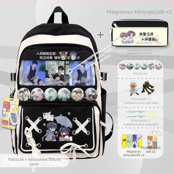 Uniszex iskolai hátizsák aranyos anime-stílusban, Oxford anyagból, laptoprekesszel