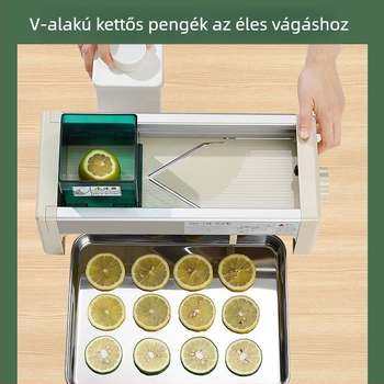 Gyümölcs- és zöldségszeletelő állítható vastagsággal – citromhoz, narancshoz és burgonyához