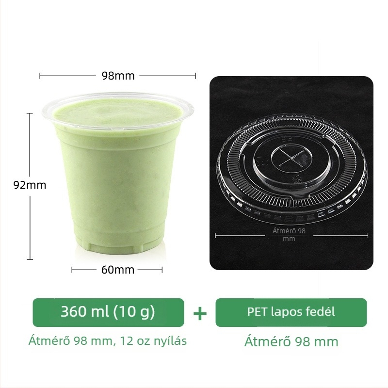 98 mm-es átmérőjű átlátszó egyszer használatos pohár tejes teához, kávéhoz és hideg italokhoz (401–500 ml)