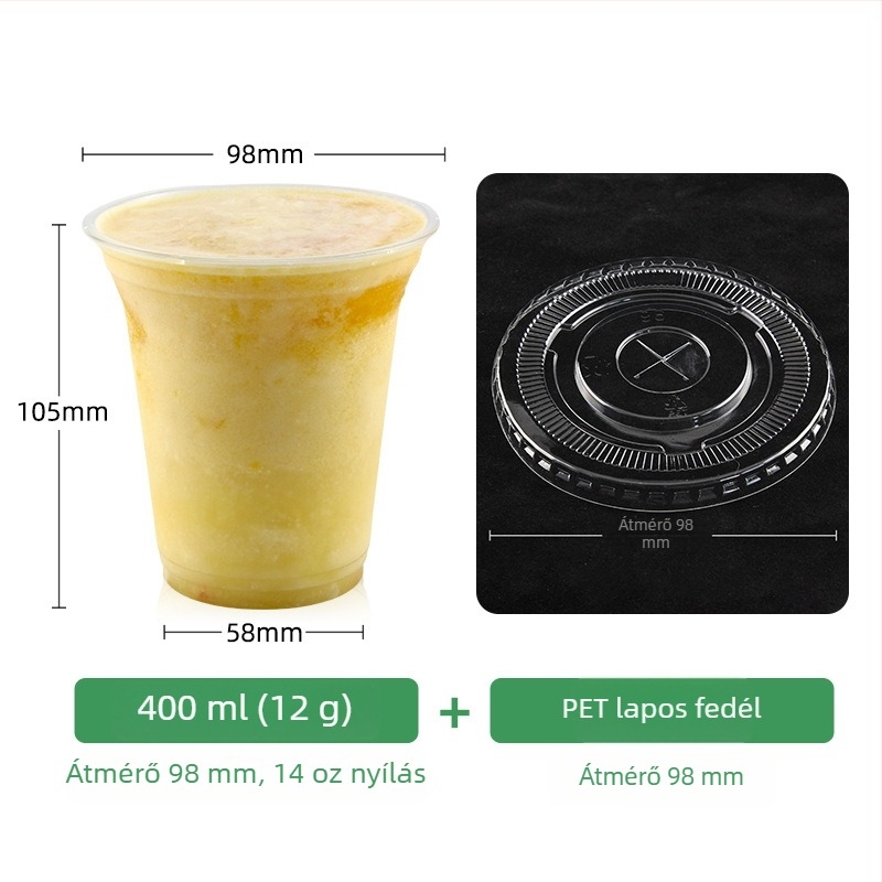 98 mm-es átmérőjű átlátszó egyszer használatos pohár tejes teához, kávéhoz és hideg italokhoz (401–500 ml)
