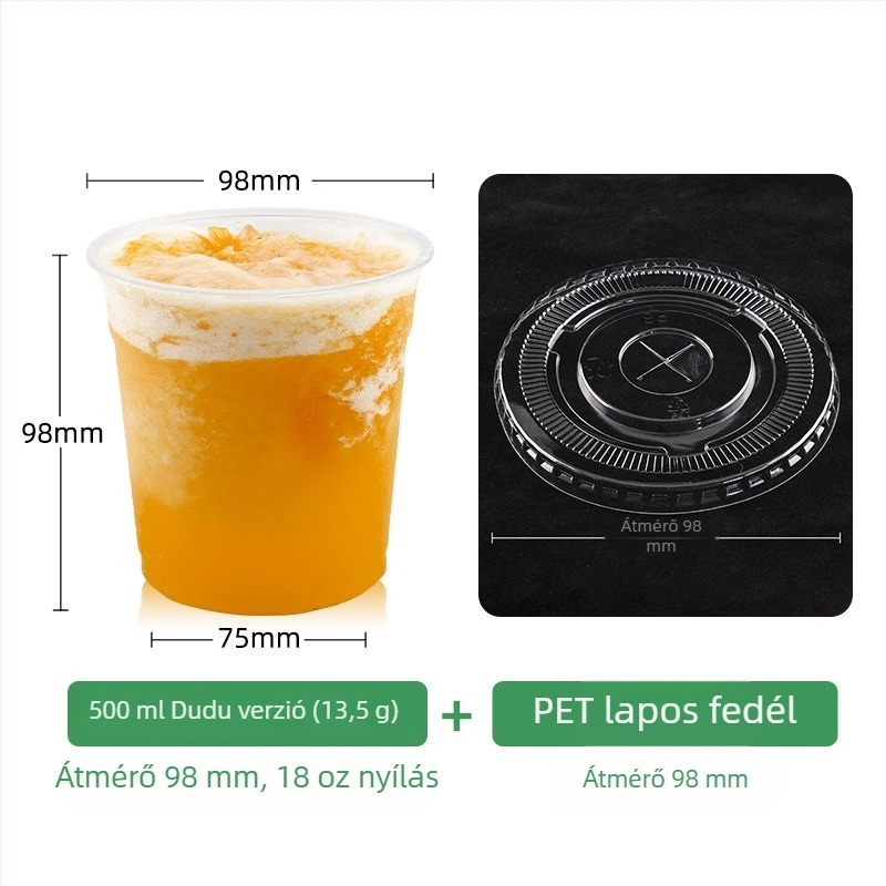 98 mm-es átmérőjű átlátszó egyszer használatos pohár tejes teához, kávéhoz és hideg italokhoz (401–500 ml)