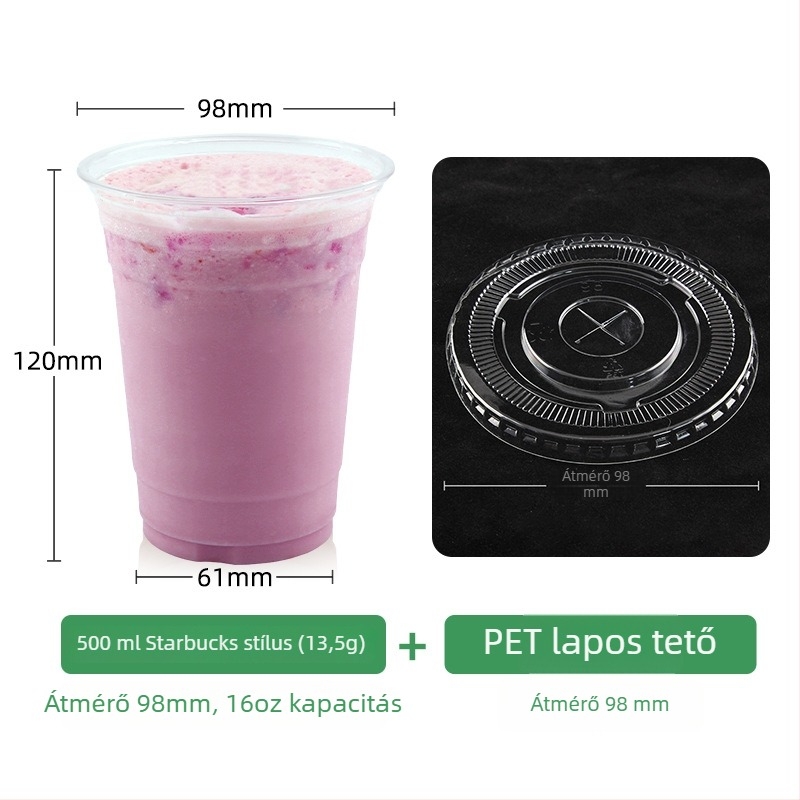 98 mm-es átmérőjű átlátszó egyszer használatos pohár tejes teához, kávéhoz és hideg italokhoz (401–500 ml)