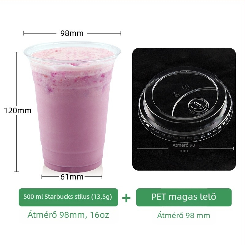 98 mm-es átmérőjű átlátszó egyszer használatos pohár tejes teához, kávéhoz és hideg italokhoz (401–500 ml)