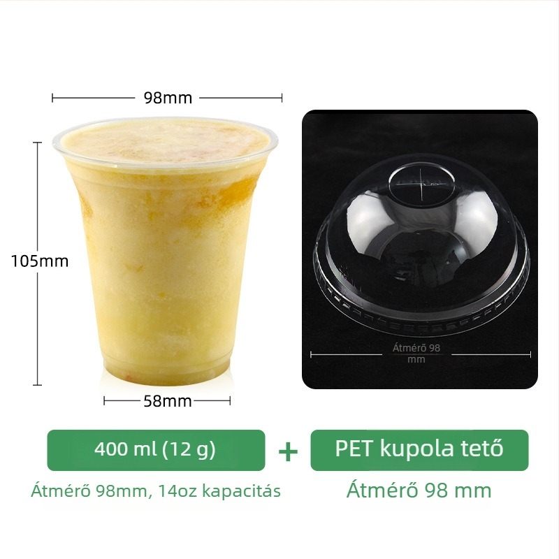98 mm-es átmérőjű átlátszó egyszer használatos pohár tejes teához, kávéhoz és hideg italokhoz (401–500 ml)
