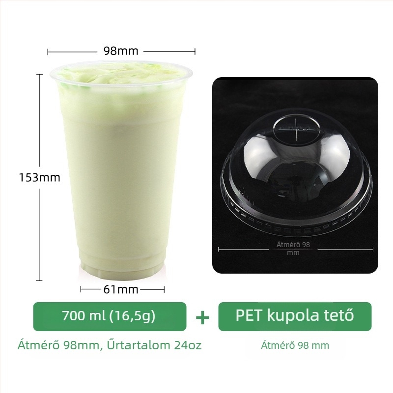 98 mm-es átmérőjű átlátszó egyszer használatos pohár tejes teához, kávéhoz és hideg italokhoz (401–500 ml)