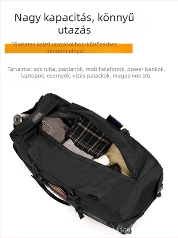 Kamuflált utazótáska kerekekkel és hátizsákkal, összecsukható kültéri poggyász