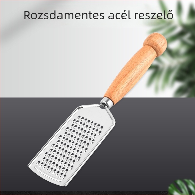 Rozsdamentes acélból készült reszelő fa fogantyúval – többfunkciós reszelő krumpli, gyömbér, gyümölcs és sajt reszeléséhez