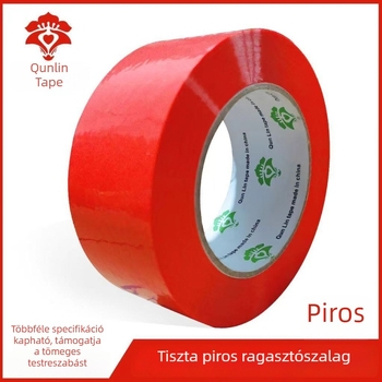 Vörös kartondoboz záró ragasztószalag, 4,5 cm széles, nagy tekercs, erős ragasztó