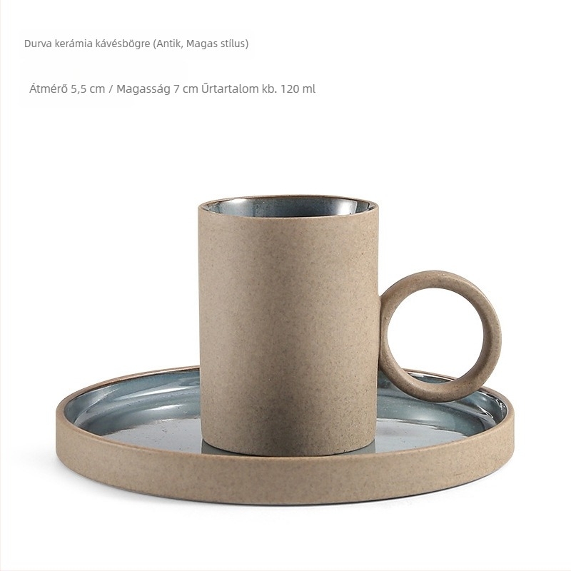 Japán-stílusú kerámia kávéscsésze és alátét készlet, kézzel készített retro durva kerámiából készült csészék, pour-over kannával és espresso szűrővel