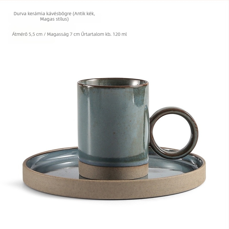 Japán-stílusú kerámia kávéscsésze és alátét készlet, kézzel készített retro durva kerámiából készült csészék, pour-over kannával és espresso szűrővel