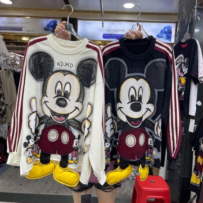 Nagy méretű fleece pulóver három csíkkal, patchwork hímzés flitterekkel, kerek nyakú, hosszú ujjú, őszi-téli stílus, uniszex