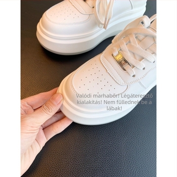 5 cm-es magasságot növelő fehér bőrcipő, vastag talpú, mindennapi sportos sneaker G022510