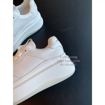 5 cm-es magasságot növelő fehér bőrcipő, vastag talpú, mindennapi sportos sneaker G022510