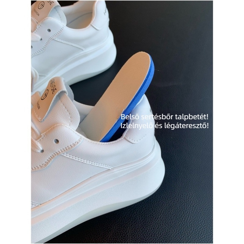 5 cm-es magasságot növelő fehér bőrcipő, vastag talpú, mindennapi sportos sneaker G022510
