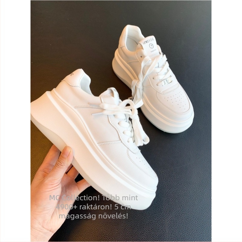 5 cm-es magasságot növelő fehér bőrcipő, vastag talpú, mindennapi sportos sneaker G022510