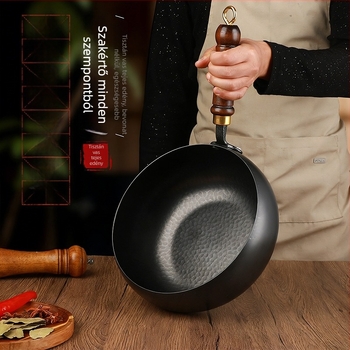 Kézzel kovácsolt vas levesekhez és főzéshez, bevonatmentes, tapadásmentes felület, tejlábas, kézzel készített serpenyő, 24–26 cm, nordic stílus