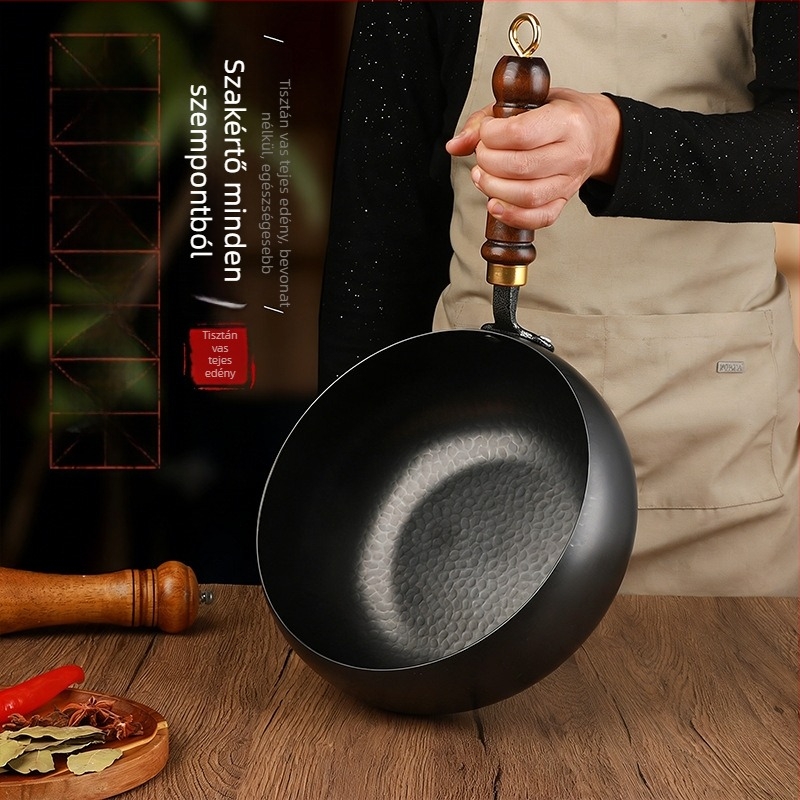 Kézzel kovácsolt vas levesekhez és főzéshez, bevonatmentes, tapadásmentes felület, tejlábas, kézzel készített serpenyő, 24–26 cm, nordic stílus
