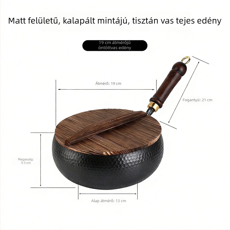 Kézzel kovácsolt vas levesekhez és főzéshez, bevonatmentes, tapadásmentes felület, tejlábas, kézzel készített serpenyő, 24–26 cm, nordic stílus