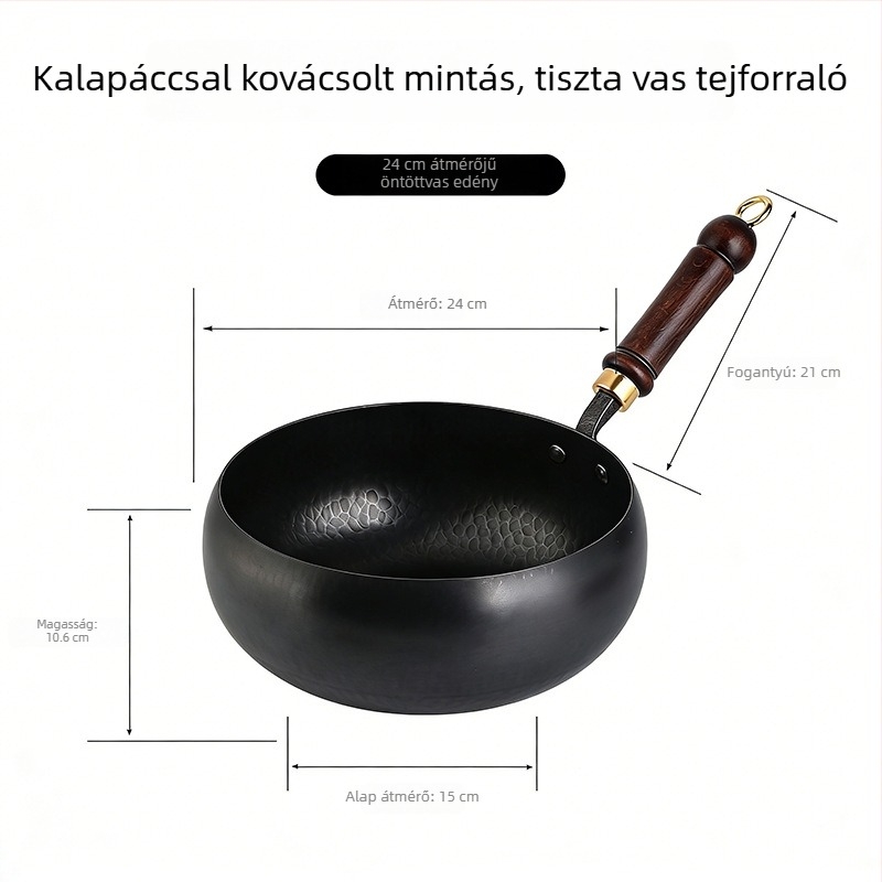 Kézzel kovácsolt vas levesekhez és főzéshez, bevonatmentes, tapadásmentes felület, tejlábas, kézzel készített serpenyő, 24–26 cm, nordic stílus