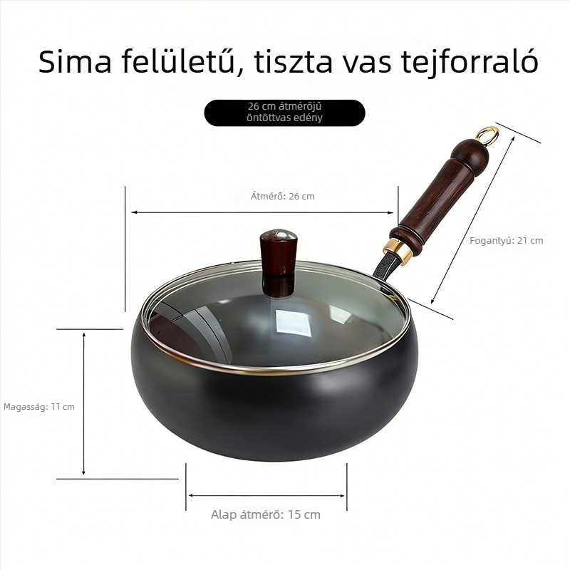 Kézzel kovácsolt vas levesekhez és főzéshez, bevonatmentes, tapadásmentes felület, tejlábas, kézzel készített serpenyő, 24–26 cm, nordic stílus